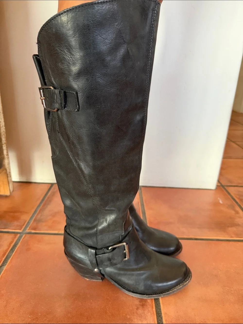 Dolce Vita Black Over-the-Knee Leather Boots with Buckle
